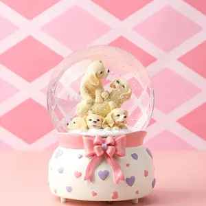 Cute Puppy Stacked Heart Crystal Ball Music Box Snowflake Sparkles, Magical Healing Melody Gift for Best Friend Girlfriend Teenage Girl