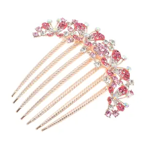 VOCOSTE Women's Butterfly Rhinestones Side Comb Pink 1 Pc