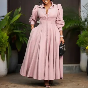 summer autumn clothes Trendy Elegant Casual Dresses Women's Summer Solid Color Long Sleeve A-line Maxi Shirt Dress Ladies Office Dress for Women Light Womenswear Check Gamis