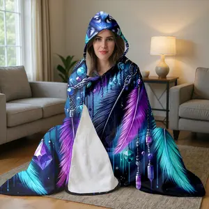 Bohemian Dreamcatcher Wolf Hooded Blanket, Flannel Wearable Magic Blanket, Soft Warm Wrap, Perfect for Home Leisure, TV, Reading, Gaming, Travel