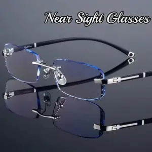 Ultra-light Anti Blue Near Sight Glasses Frameless Diamond Cutting Myopia Glasses Anti-radiation Finished Prescription Eyewear