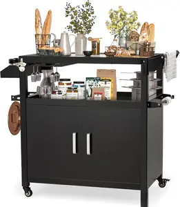 Outdoor Grill Prep Table Storage Cabinets Rolling Bar Grill Cart with Wheels for Blackstone 17/20/22 Inch Griddles Stand, Movable Kitchen Island for Patio, Outdoors, Bar, Outside, Poolside bbq