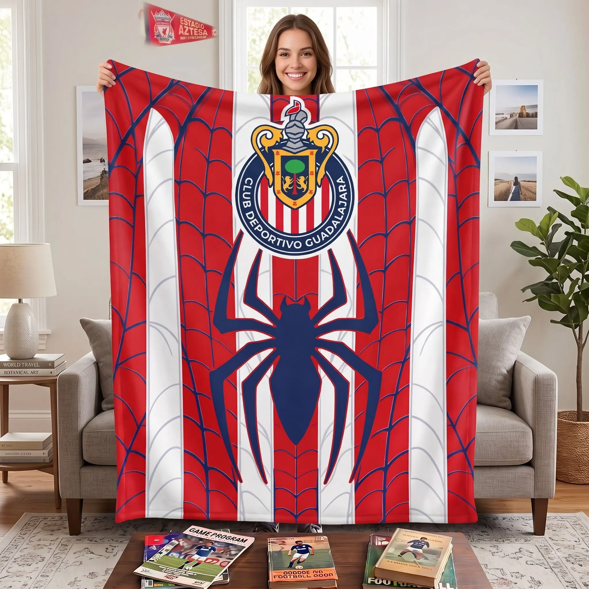 Chivas Soccer Throw Blanket Red White Web Soft Fleece Plush Cover Mexican Football Fan Decor Cozy Bedding Gameday Gift