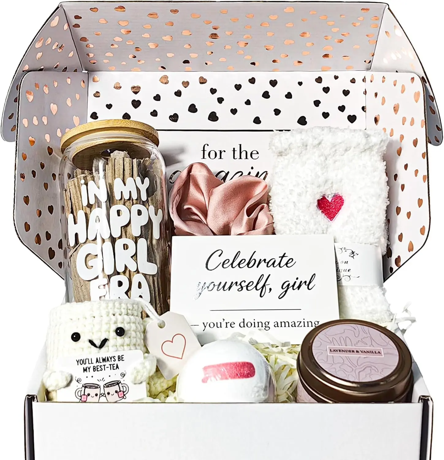 Best Friend Bestie Birthday Gifts for Women, Friendship Gifts for Women | Best Friend Christmas Gift Basket Galentines Gifts Valentines Day Gift for Friends Spa Care Box with 16oz Glass Cup
