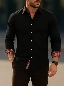 Men's Paisley Print Button Front Shirt, Regular Fit Casual Long Sleeve Collared Top for Fall & Winter, Men's Clothes for Daily Wear