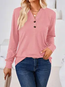 Elegant Plus Size Baseball Neck Fall Winter T-Shirt for Women, Stylish Minimalist Casual Wear, Fitted, Comfortable and Trendy, Perfect for Daily, Fit