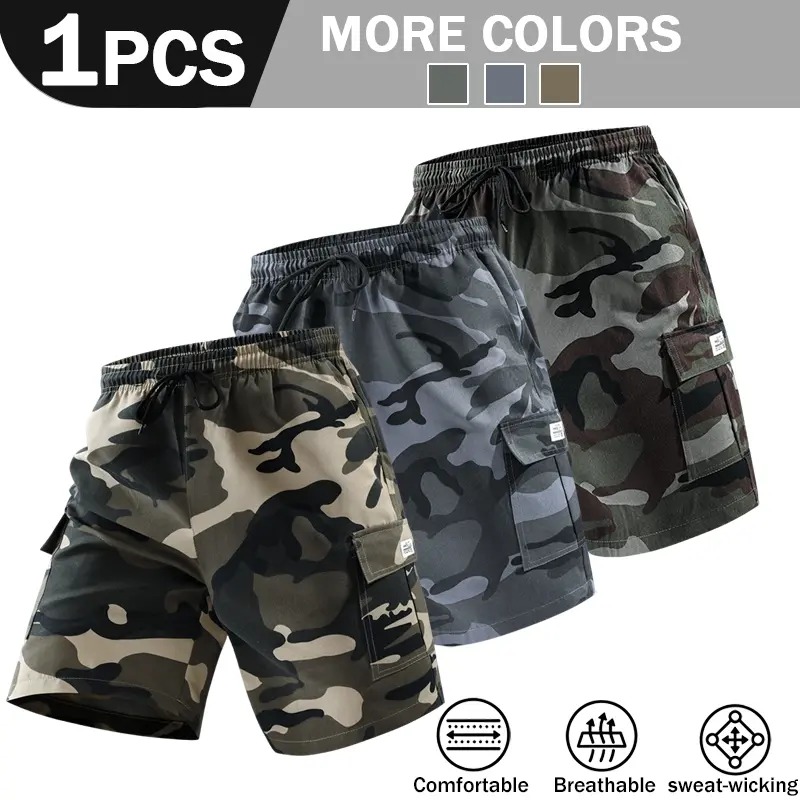 3-pack summer men's American street camouflage five-inch pants with multiple pockets, drawstring elastic waist, work pants, fitness commuting trendy bottoms