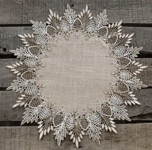 Linens Art And Things - Neutral Earth Tone Beige Lace Round Doilies (11" / 16" Round)