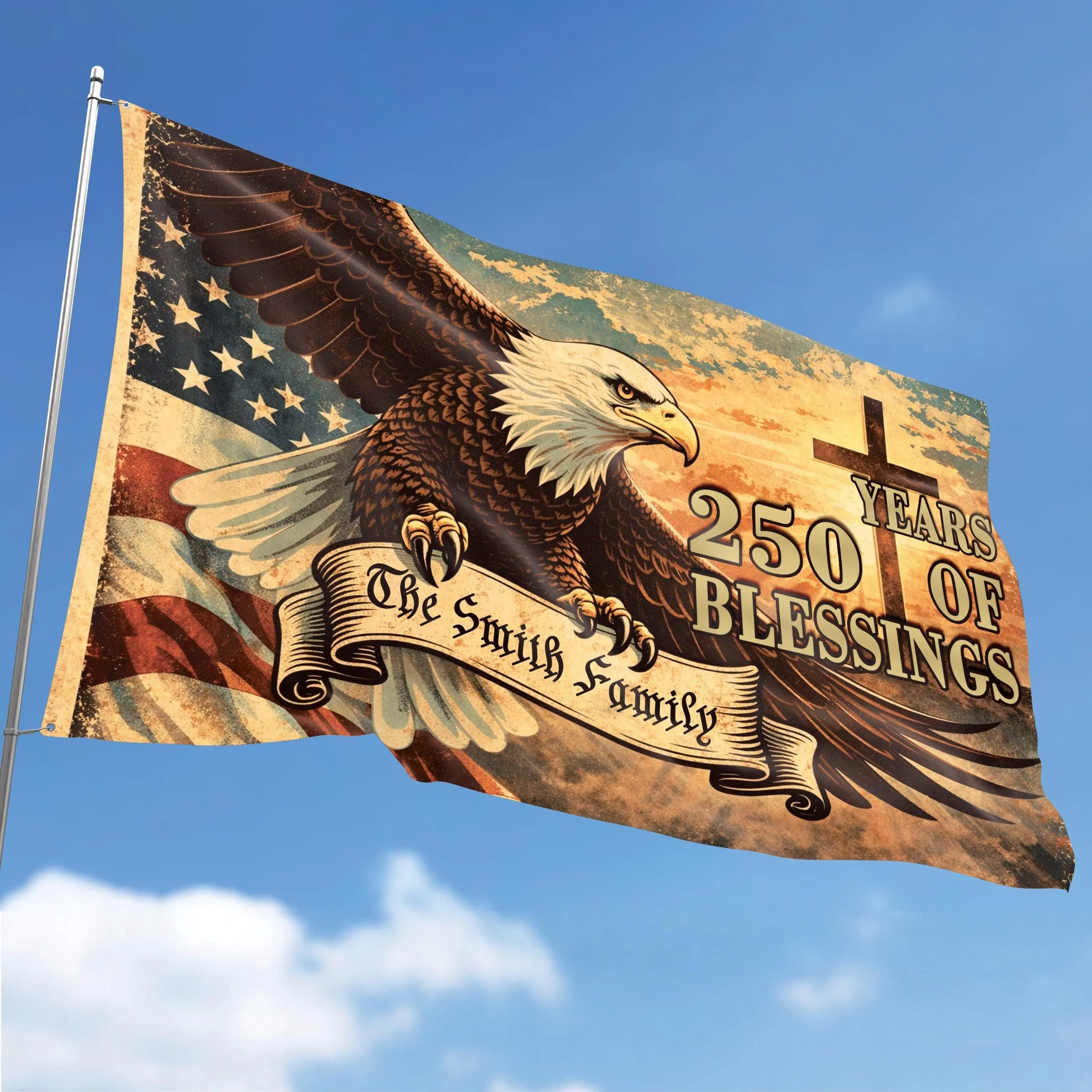 Personalized 250 Years of Blessing Flag, American 250th Garden Flag, USA Patriotic Family Name Flag, 1776-2026 Independence, Fourth of July