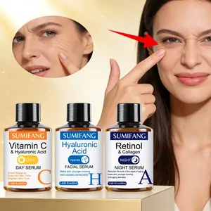 3PC Vitamin C and Hyaluronic Acid Day & Night Skincare Set Serum contains Vitamin C, hyaluronic acid, and retinol. It cares for skin, brightens skin tone, enhances skin radiance, Bright Glowing Skin. Suitable for all skin types Collagen Glow Shot