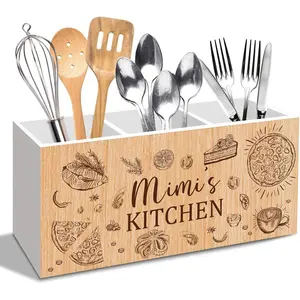 Kitchen Utensil Holder Counter Decor, Grandma Kitchen Countertop Organizer Accessories, Wooden Cooking Utensil Holder for Grandma Counter