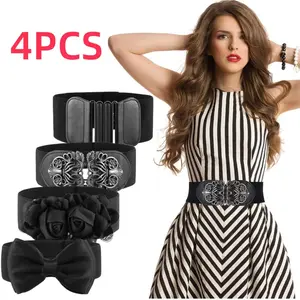4PCS Women Vintage Waist Belt Elastic Stretch Retro Cinch Belt Waistband for Jeans Pants Dresses