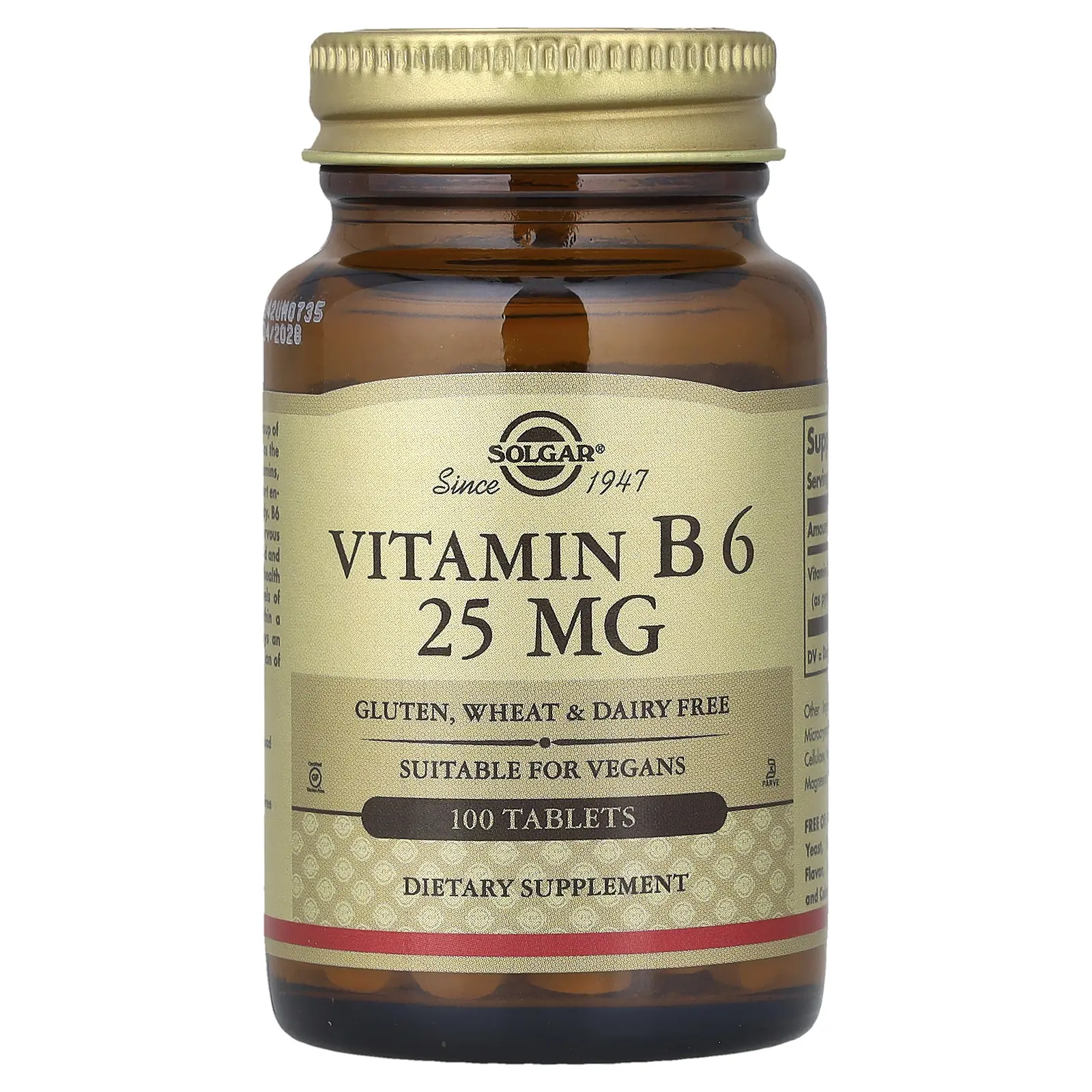 Solgar Vitamin B6, 25 mg, 100 Tablets