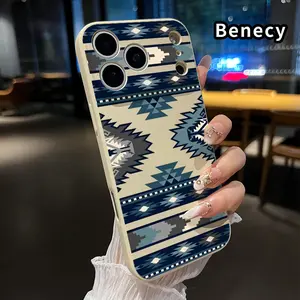 Tribal Geometric Symphony Pattern Straight Edge Phone Case for iPhone 17 15 16 14 Pro Max 13 12 11 XR XS Plus Air E Shockproof Drop Protection Rugged Durable Liquid Silicone Cover Cellphone Protective