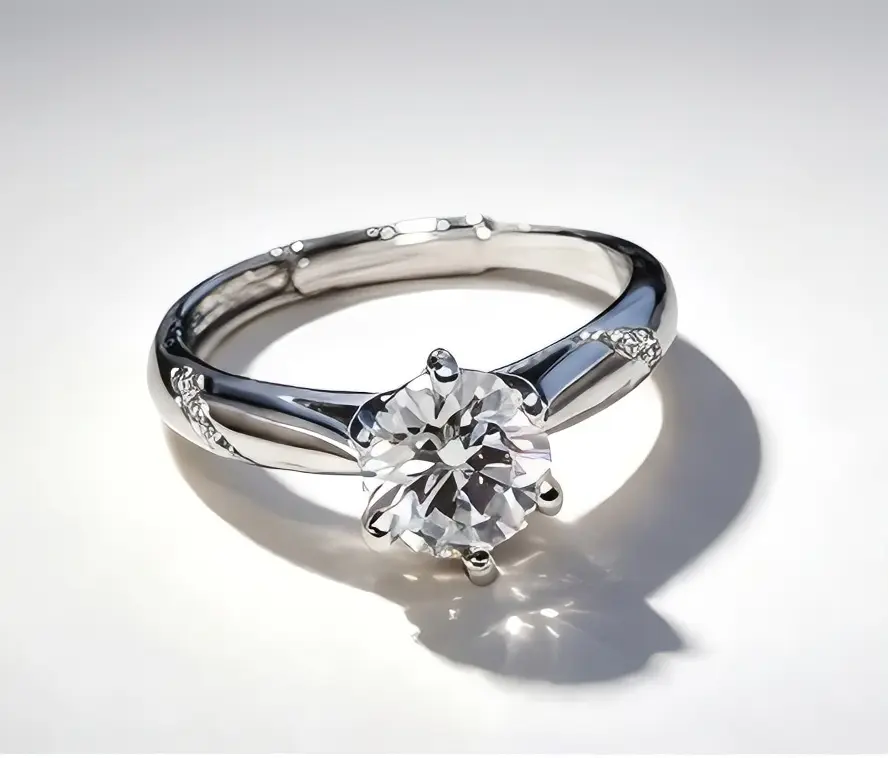 Elegant Diamond Engagement Ring with 1 Carat Solitaire Center Stone and Channel Set Side Stones in 18K White Gold Plated Design