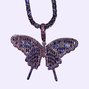 Moissanite big butterfly with 16inch moissanite tennis chain
