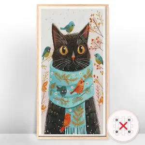 Cat Pattern Cross Stitch Kit, 1 Set Cross Stitch Printed Canvas, DIY Cross Stitch Kit for Beginner, DIY Embroidery Supplies