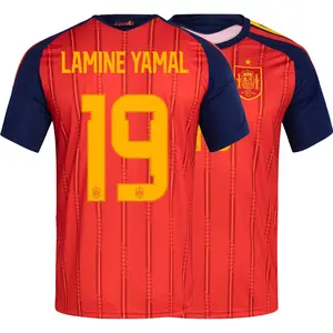 #19 Spain National Team Soccer Jersey, Red Navy Striped Replica Shirt