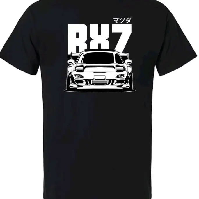 RX7 T-Shirt - Black Tee with RX7 Graphic and Japanese Text Design Pullover Street Style