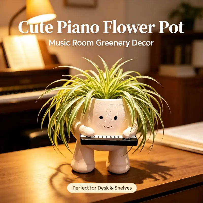 Pricetail Smiling Pianist Stress-Relief Garden Pot - Dual-Mode Drainage, Desk-Safe, Gift-Ready Planter for Home Improvement & Garden Supplies plants decor
