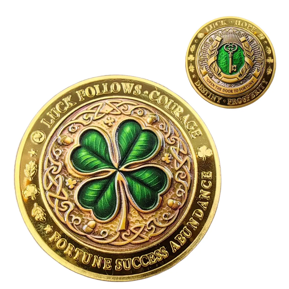 Four Leaf Clover Lucky Coin – Alloy Good Luck Charm Pocket Token for Wallet, Purse & Keychain – Lucky Gift for St. Patrick's Day, Birthday & Graduation