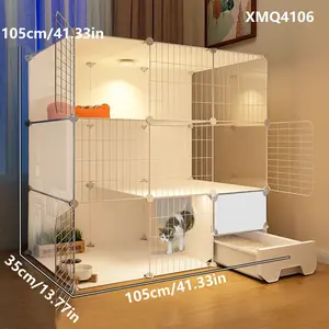 Cat Cage Indoor Home Use with Litter Box, All-In-One Cat Toilet, Space-Saving Cat Villa, Perfect for Cats, Easy Clean Design