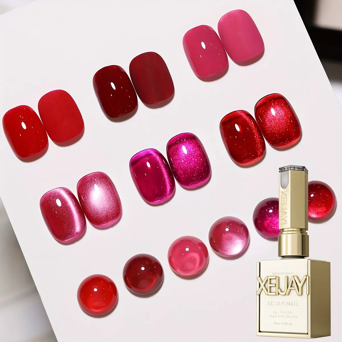 XEIJAYI Dragon Fruit 6-Color Gel Set Ultra-Bright Cat Eye Gel Pure Shades for Summer Nail Art Tools Sparkling Glossy Dazzling Effects Fashion Salon Use 