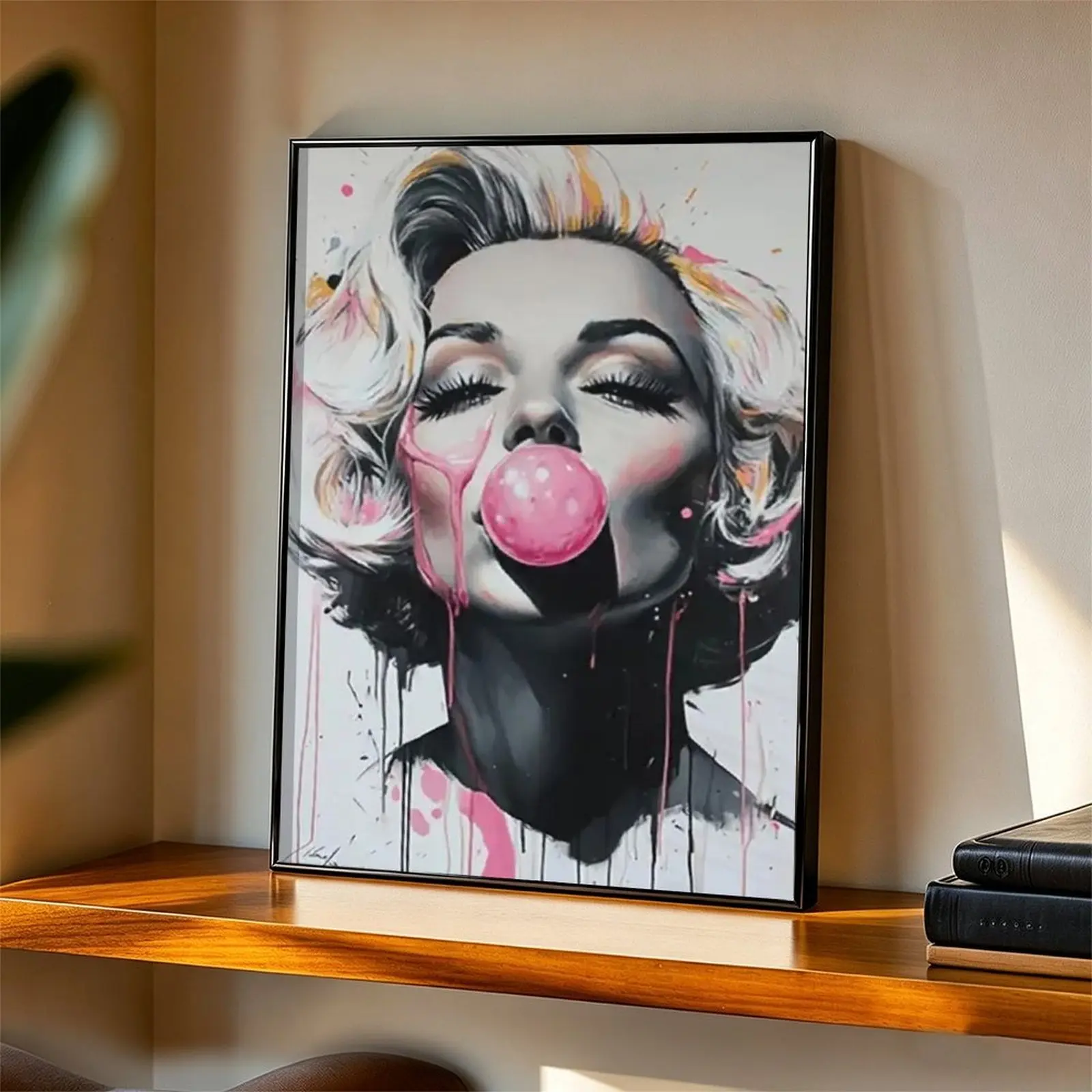 Marilyn Monroe Pink Bubble Gum Canvas Wall Art Pop Art Graffiti Portrait Poster Modern Trendy Bedroom Living Room Wall Decor Gift For Art Lovers
