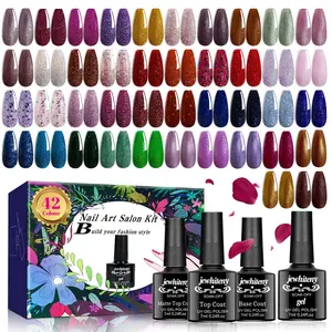 JEWHITENY 42 Pcs Gel Nail Polish Kit Soak off Pink Red purple Green Golden Glitter Gel Polish Gel Nail Kit with Glossy & Matte Top Coat and Base Coat Gifts for Women Manicure Nail Art