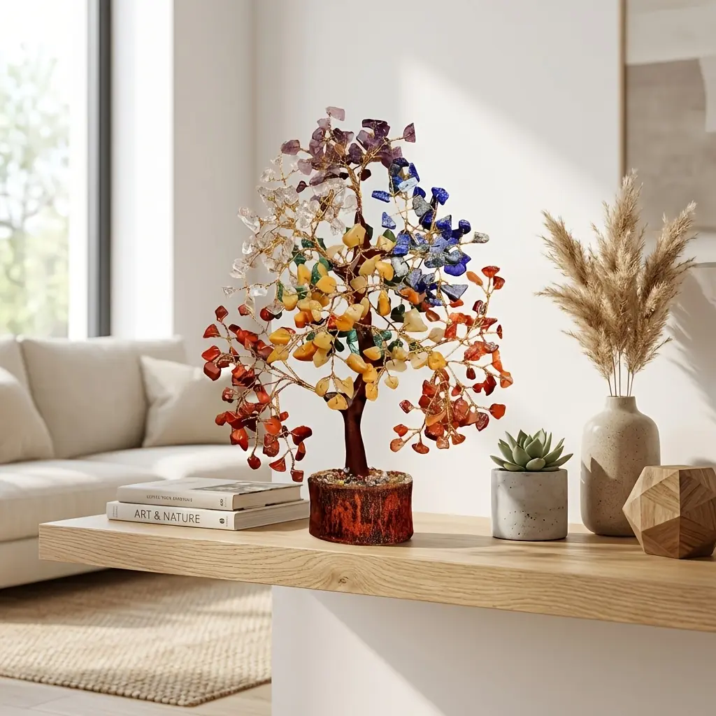 7-Chakra Crystal Tree of Life Statue - Nature-Infused Home  Bonsai Plants with Natural Colorful Stones, Wealth Ornament for Home & Office, Thoughtful  for Loved Ones modern farmhouse indoor funny yard creative room   collectible garden aesthetic grandpa