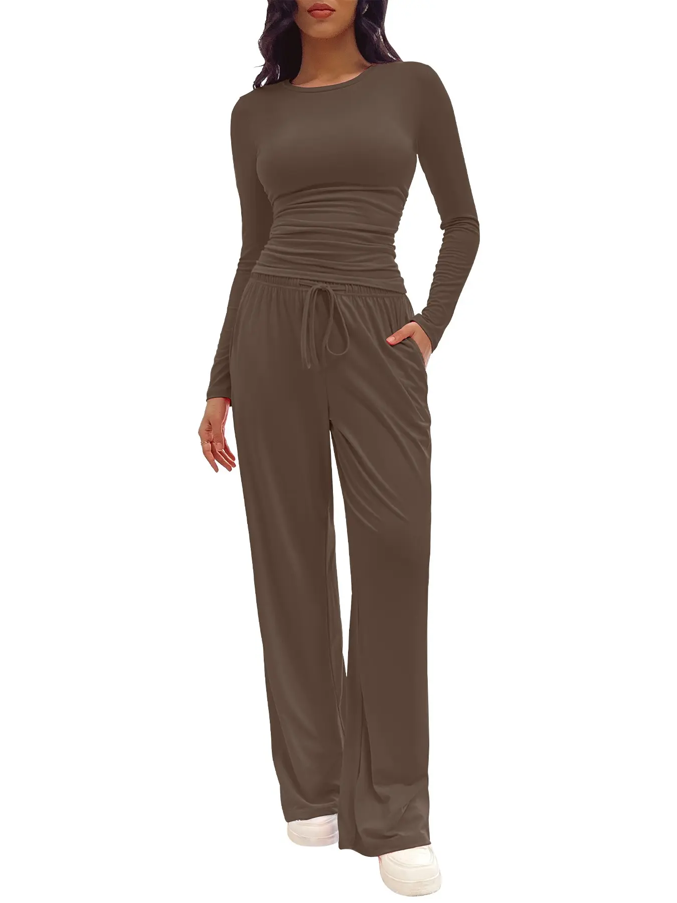 Women's 2-Piece/6-Piece Plain Slim-Fit Long Sleeve Top Pants Sleepwear Set, Pajama Set, Soft Comfortable Homeewear, Home Leisure Wear, Casual Yoga Wear, Loungewear, Loungewear Nightwear Set