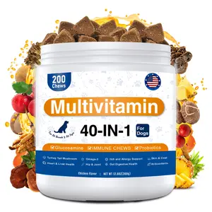 40-in-1 Dog Multivitamin Chews with Glucosamine, Probiotics, Mushroom & Omega-3 for Joint, Gut & Immune Support, Multivitamin for Dogs All Breeds & Ages, 200 Count