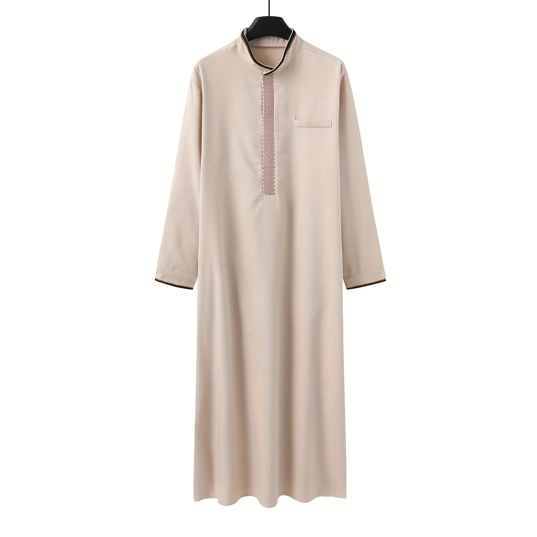Men's Plain Loungewear Robe, Soft Full-Zip Casual Menswear Jacket with a Stand Collar and Pockets, Machine-Washable, Nightwear, Polyester Clothes