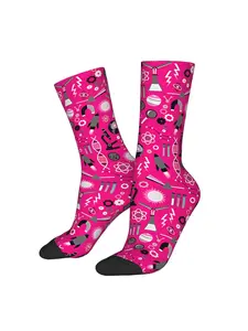 Men's Science-Themed Socks - Full-Body Atomic & DNA Print with Beakers, Lab Flasks, Microscope & Chemistry Symbols - Pink & B