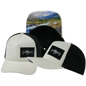 Mountains Hat - Trucker Hat - Corduroy - Cream / Black - Laser Mesh