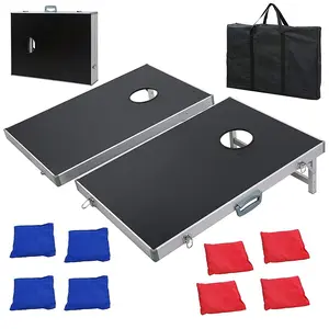 SuperDeal Portable Aluminum Framed Bean Bag Cornhole Toss Game Set 3FT 2FT W/ 8 Bean Bags& Carrying Case