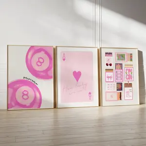 Pink Coquete Wall Art Set of 3 How Lucky Are We Print Wall Decor Trendy Dorm Wall Art Printable Blue Preepy Matchbox 8 Ball