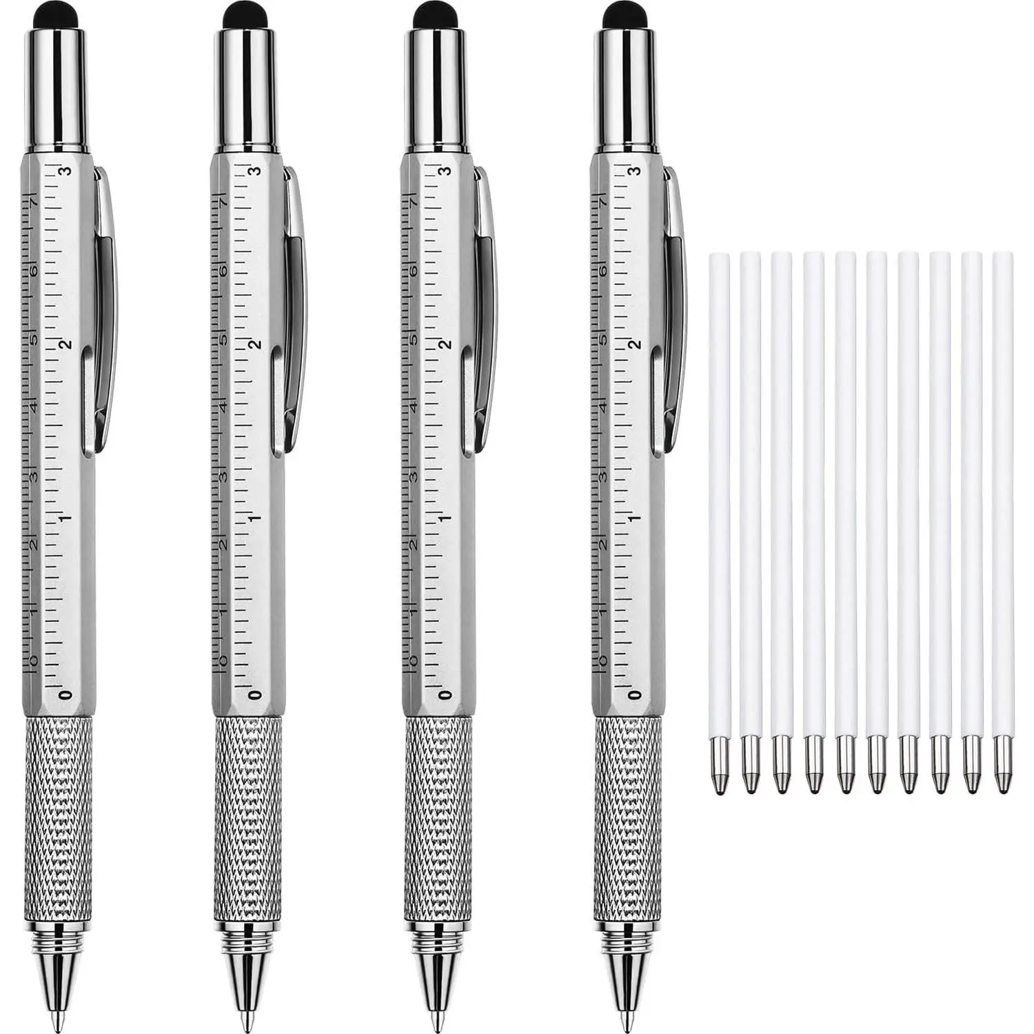 4 count  Pen for Men 6 in 1 Multitool Pen with Ruler Level Refills  Stylus Cool Gadgets Tool for Dad  Husband Birthday Anniversary Christmas Graduation ()