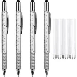 4 count  Pen for Men 6 in 1 Multitool Pen with Ruler Level Refills  Stylus Cool Gadgets Tool for Dad  Husband Birthday Anniversary Christmas Graduation ()