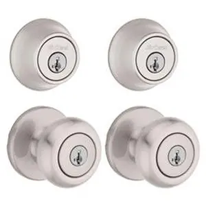 Kwikset 5041095 2.75 in. Smart Key Security Classic Entry Knob & Single Cylinder KW1 Deadbolt, Satin Nickel