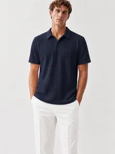 Father's Day Gift Men's Fashion Trendy Textured Polo Shirt, Short Sleeve Cable Knit Collared Top, Versatile Casual Summer Breathable Polo for Men