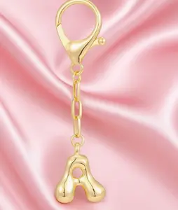 Gold Bubble Alphabet Keychain Charms - Personalized Initial Accessories