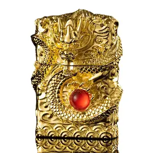 Golden Dragon Metal Lighter – Heavy Carved Design, Refillable Oil, Vintage Collectible, Gift Box Included | Unique Gift for Men (No Fuel Included) Windproof