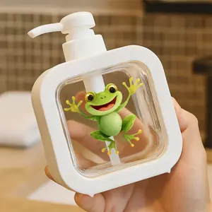 Adorable Cartoon Green Frog Pump Dispenser Bottle - Refillable Soap/Lotion Container for Bathroom & Kitchen, Smooth Plastic Material, Fun Frog Design with Cheerful Face & Webbed Feet - Perfect for Kids & Animal Lovers! Bathroom Accessory