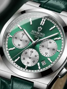 Elegant Dial Men's Watch, Three-Eye Timekeeping Function, Crocodile Pattern Strap, Vintage Business Quartz Watch, Square Case