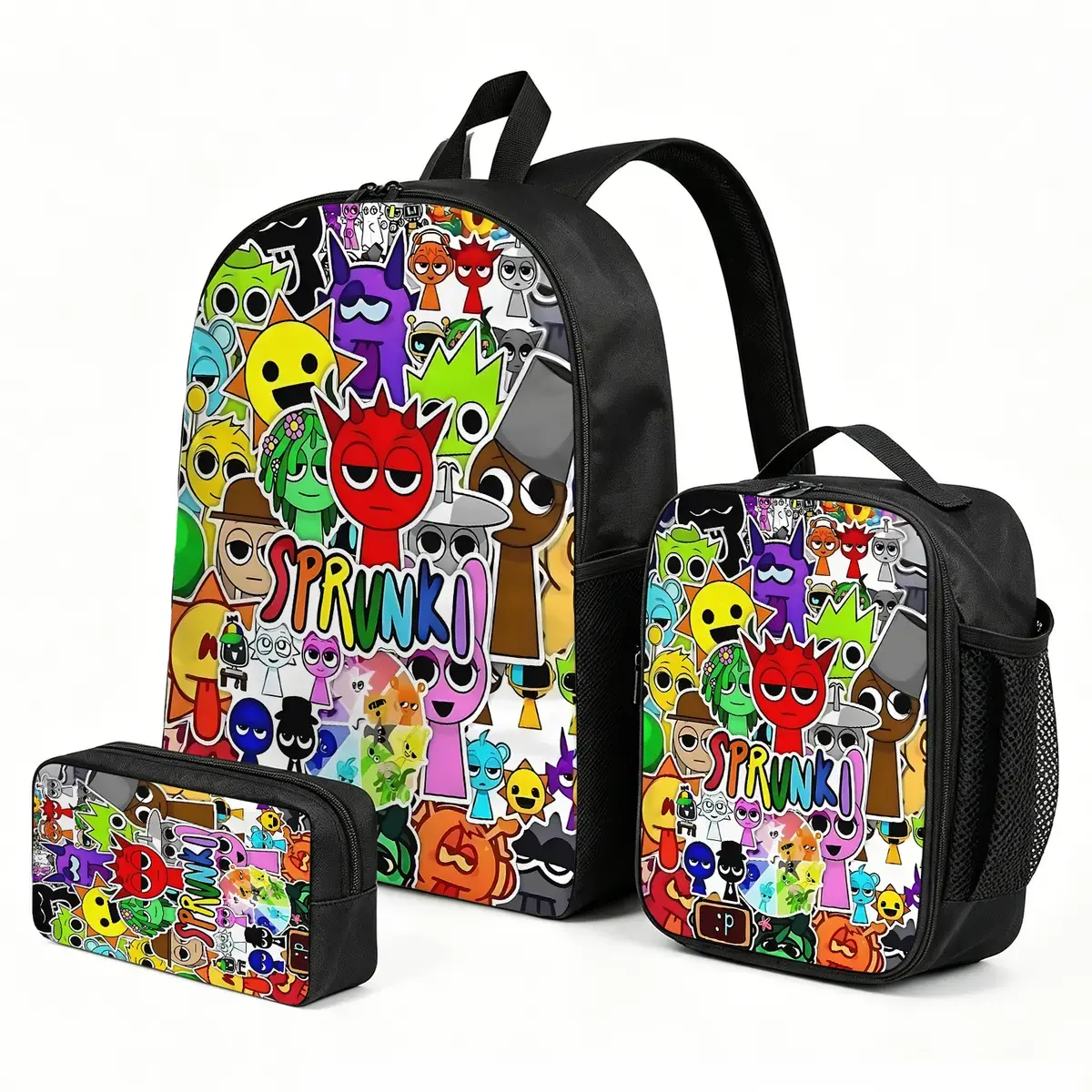 Incredibox-Sprunki 3PCS Kids Backpack Set with Insulated Lunch Bag | Theme Travel Daypack | Cute Printed School Bookbag Pencil Case Combo