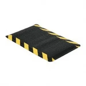 PRO-SAFE 6 ft. Long x 3 ft. Wide x 9/16" Thick Dry Environment Heavy Duty Anti-Fatigue Matting Diamond-Plate Pattern, Black with Yellow Chevron Borders, Vinyl Surface with Vinyl Sponge Base, Beveled on 4 Sides 3906509173X6