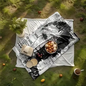 1 piece Abstract black and white portrait collage of newspaper fragments themed flannel blanket - All-season comfortable flannel blanket, modern style, suitable for sofas and beds, digitally printed pattern, super soft and warm, 100% polyester