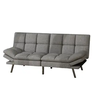 Memory Foam Futon Cloud Couch Bed Loveseat Convertible Sofa With Adjustable Splitback Armrests Compact Living Space Grey College Dorm Foldable Extendable