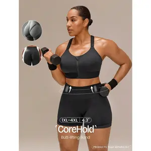 GLOWMODE Plus Size 4.3" Ultrafine Soft Seamless Weekend Miles High Waist Scrunch Butt Lifting CoreHold Biker Shorts Medium Impact Running Jogging Training Workout Gym Wear